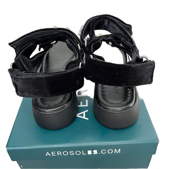 Aerosoles | Onda Black Velvet Crystals Chunky Sandals Size 5.5 NIB - Picture 4 of 7